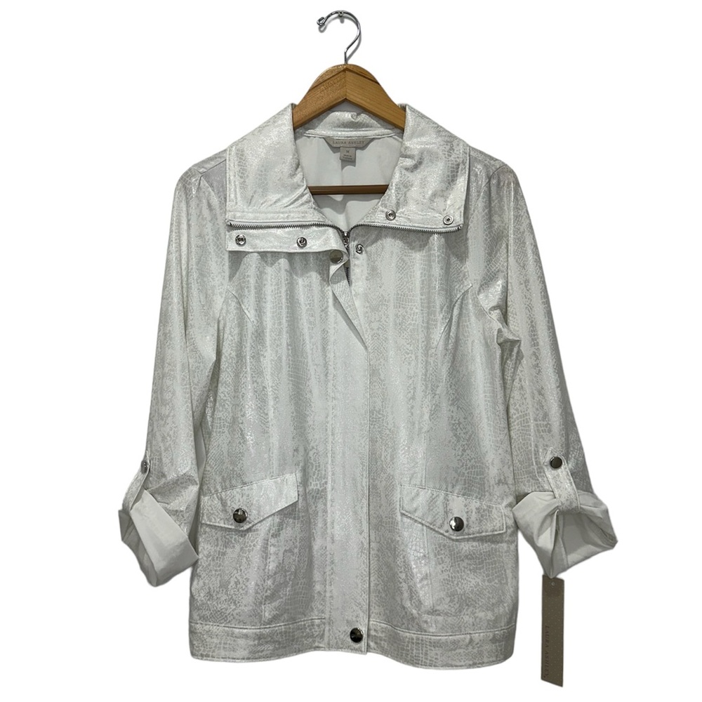Laura Ashley Jacket White & Silver Snake Print NWT Women’s Size Medium